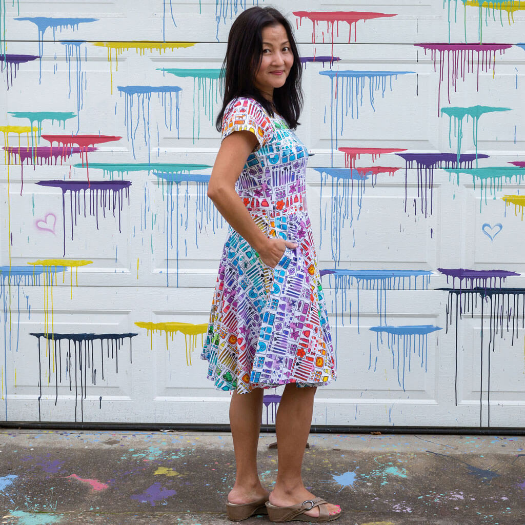 Adult "Smarty Paints" Rainbow Art Supplies Super Twirler Dress with Pockets